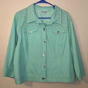 Joan Rivers sea foam green light jacket w/bling accents size XL, 3/4 sle…